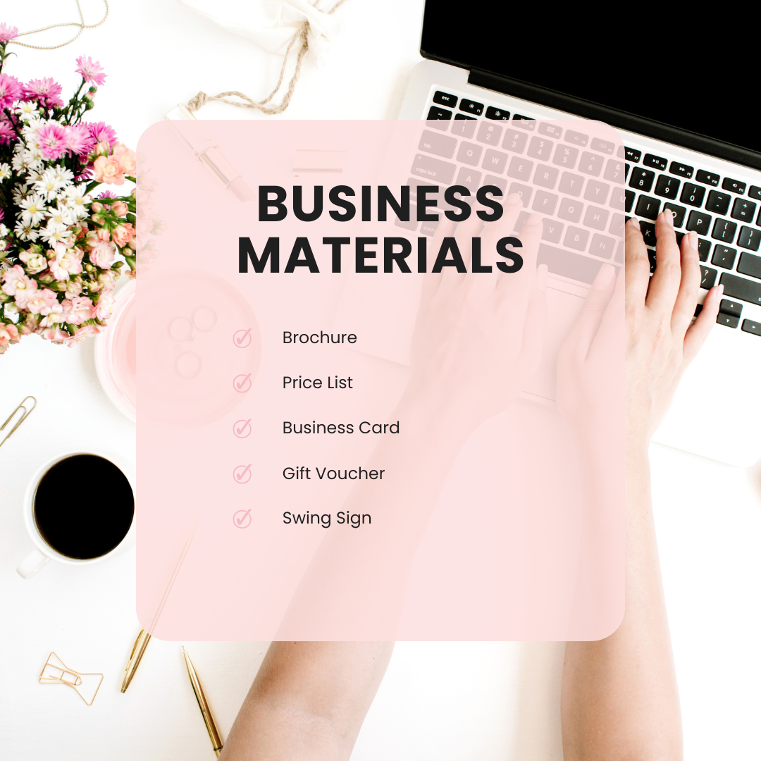Custom business material design by Kru Annie Bennett, including massage price lists, brochures, and gift vouchers for UK businesses.